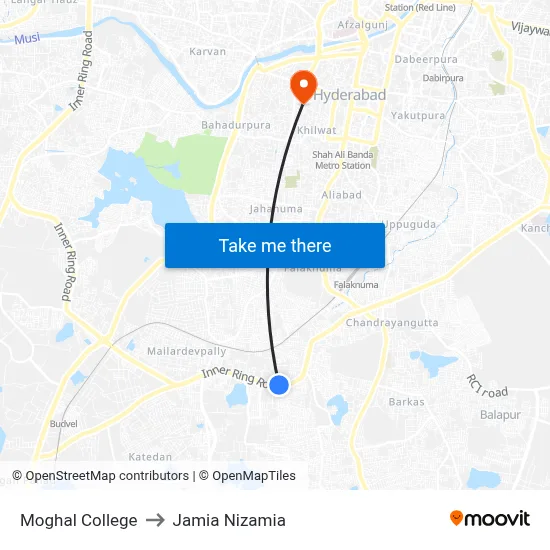 Moghal College to Jamia Nizamia map