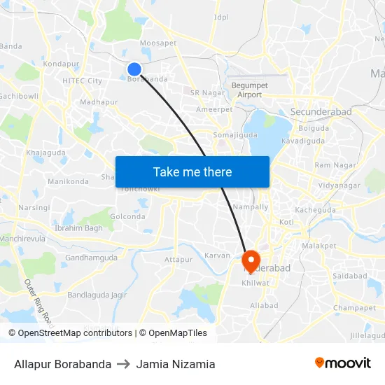 Allapur Twd Borabanda to Jamia Nizamia map