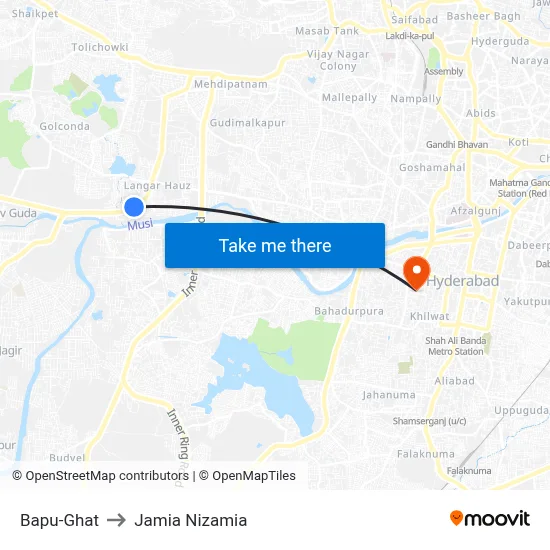 Bapu-Ghat to Jamia Nizamia map