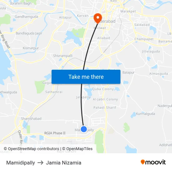 Mamidipally to Jamia Nizamia map