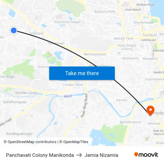 Panchavati Colony  Manikonda to Jamia Nizamia map