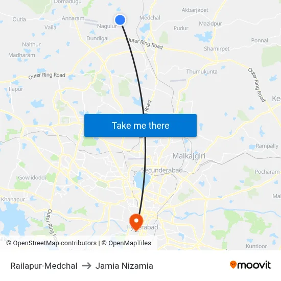 Railapur-Medchal to Jamia Nizamia map