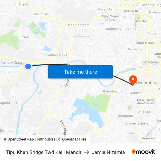 Tipu Khan Bridge Twd Kalii Mandir to Jamia Nizamia map