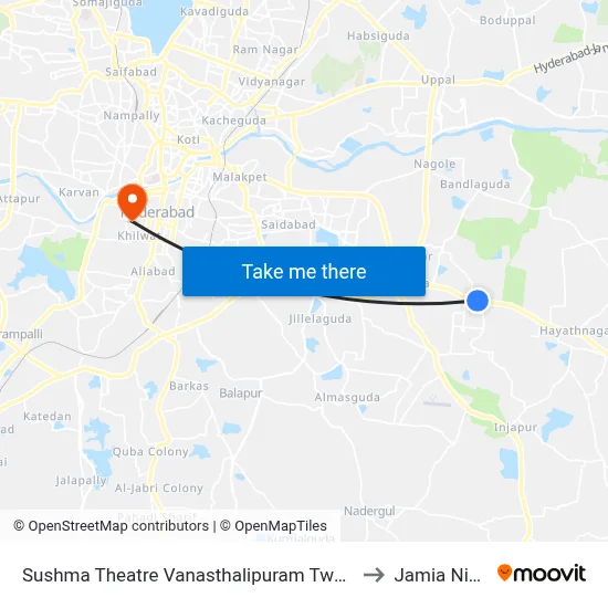Sushma Theatre Vanasthalipuram Twd Hayath Nagar to Jamia Nizamia map