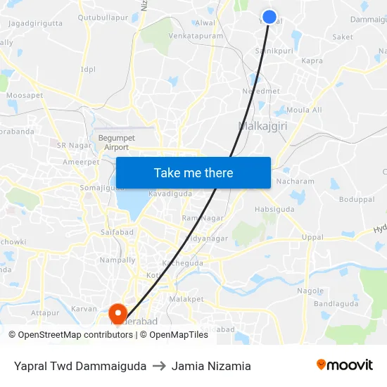 Yapral Twd Dammaiguda to Jamia Nizamia map