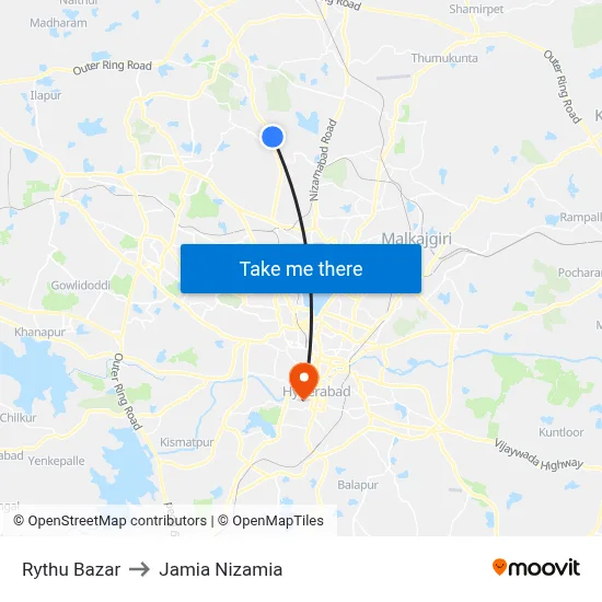 Rythu Bazar to Jamia Nizamia map