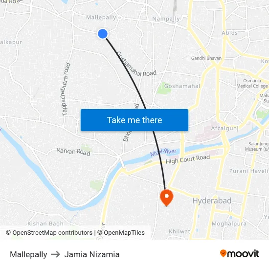 Mallepally Twd Masabtank to Jamia Nizamia map
