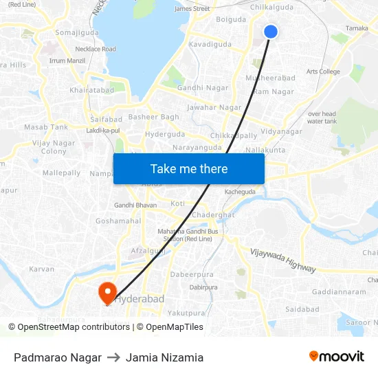 Padmarao Nagar to Jamia Nizamia map