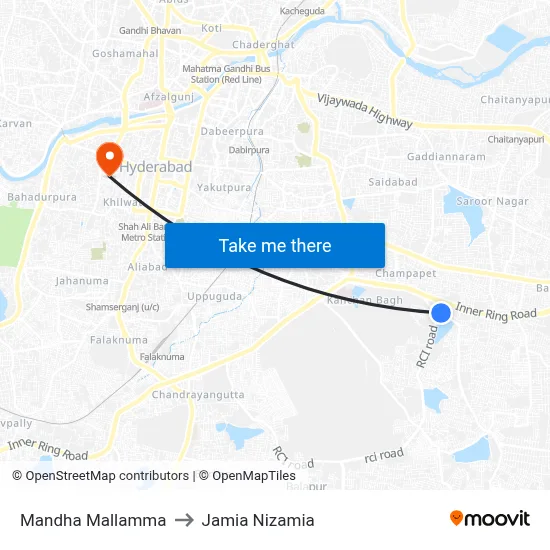 Mandha Mallamma Twd Almasguda to Jamia Nizamia map