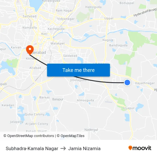 Subhadra Nagar Twd Raitu Bazar to Jamia Nizamia map