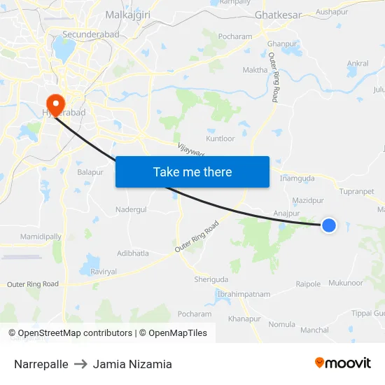 Narreepalle Twd Polkampally to Jamia Nizamia map
