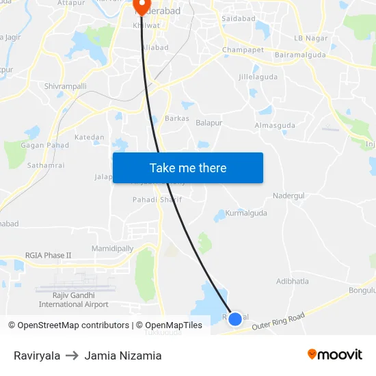 Raviryala to Jamia Nizamia map