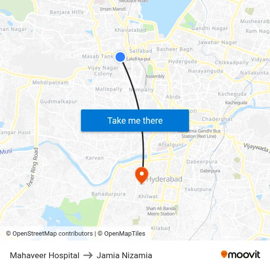 Mahaveer Hospital to Jamia Nizamia map