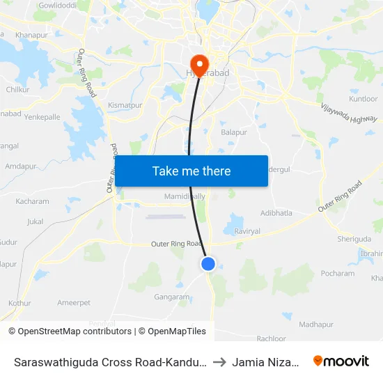 Saraswathiguda Cross Road-Kandukur to Jamia Nizamia map