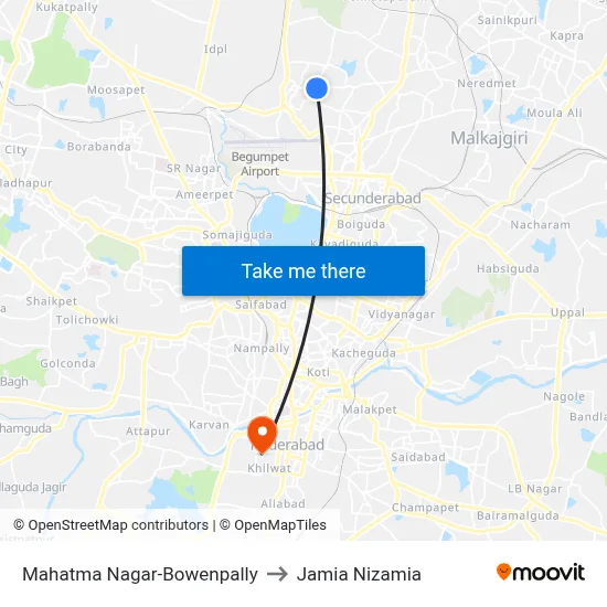 Mahatma Nagar Twd Hasmathpet to Jamia Nizamia map