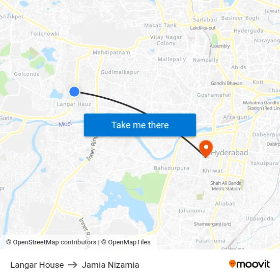 Langer House Twd Mehdipatnam to Jamia Nizamia map