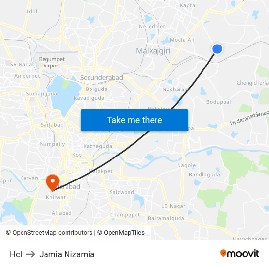 Hcl X Road Twd Cherlapally to Jamia Nizamia map