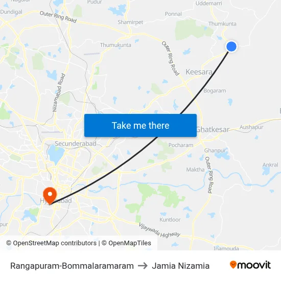 Rangapur X Road Twd Keesara to Jamia Nizamia map