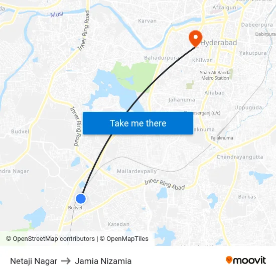 Netaji Nagar to Jamia Nizamia map