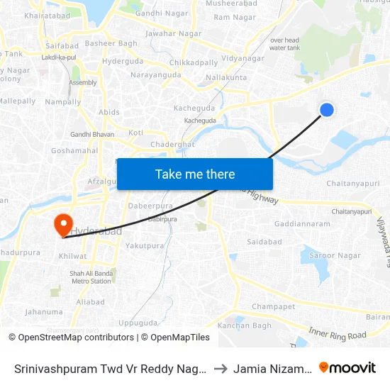 Srinivashpuram Twd Vr Reddy Nagar to Jamia Nizamia map