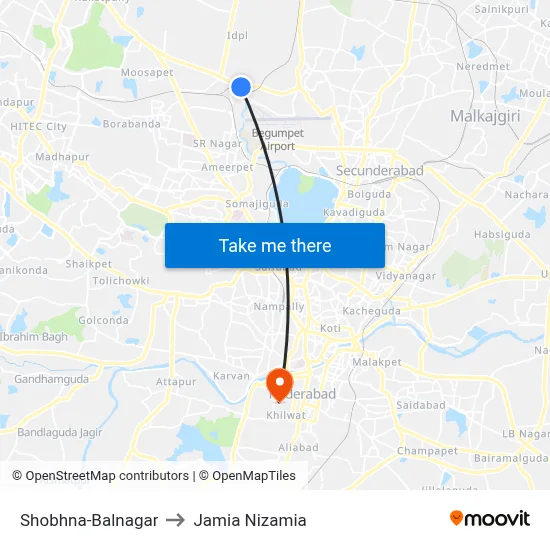 Shobhna-Balnagar to Jamia Nizamia map