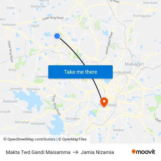 Makta Twd Gandi Maisamma to Jamia Nizamia map