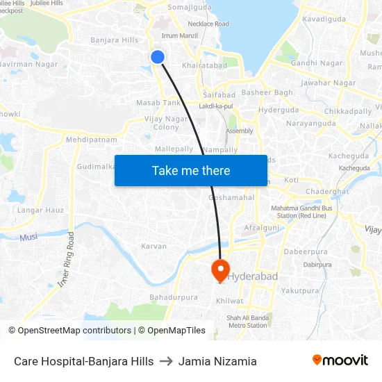Care Hospital Twd RGIA to Jamia Nizamia map