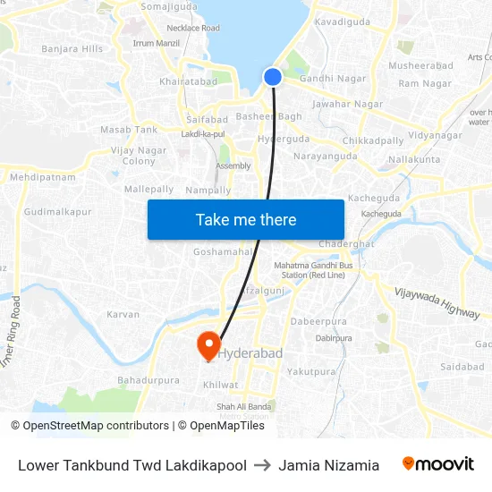 Lower Tankbund Twd Lakdikapool to Jamia Nizamia map