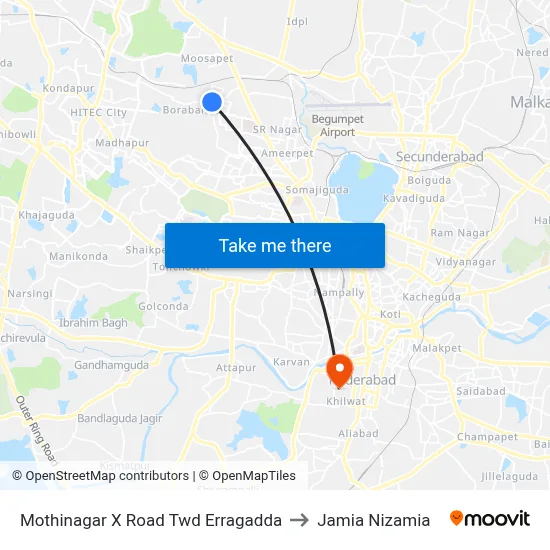 Mothinagar X Road Twd Erragadda to Jamia Nizamia map