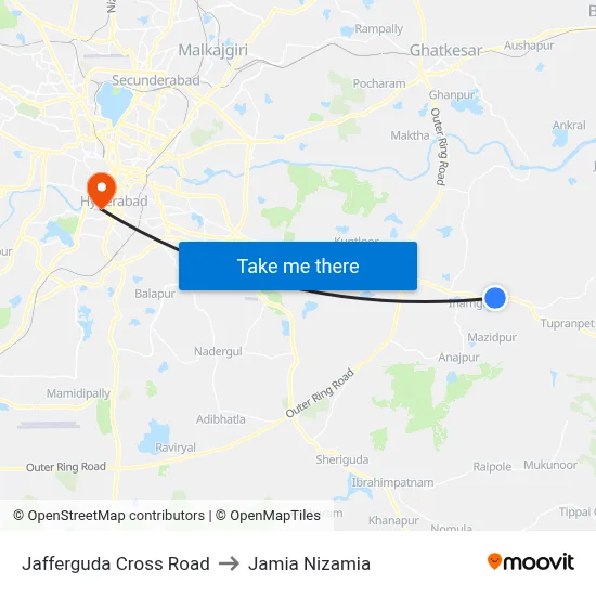 Jafferguda X Road Twd Mgbs to Jamia Nizamia map