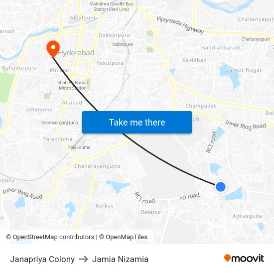 Janapriya Lenin Nagar to Jamia Nizamia map