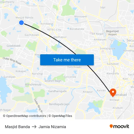 Masjid Banda Twd Lingampally to Jamia Nizamia map