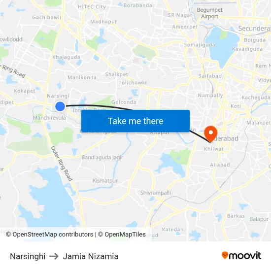 Narsingi Twd Gandipet to Jamia Nizamia map