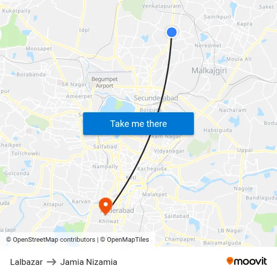 Lalbazar to Jamia Nizamia map