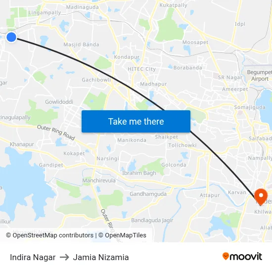 Indira Nagar Twd Kollur to Jamia Nizamia map