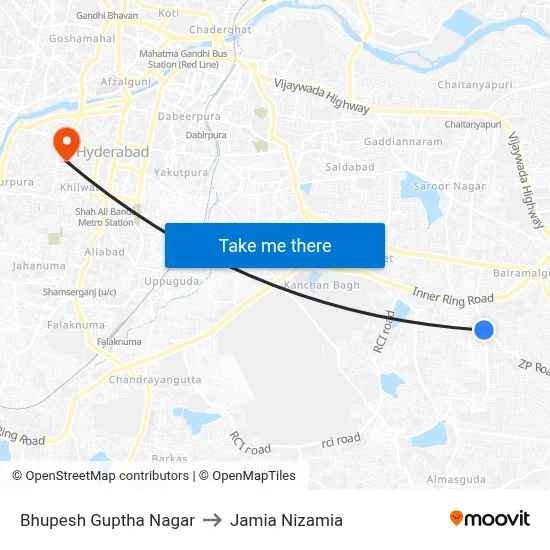 Bhupesh Guptha Nagar to Jamia Nizamia map