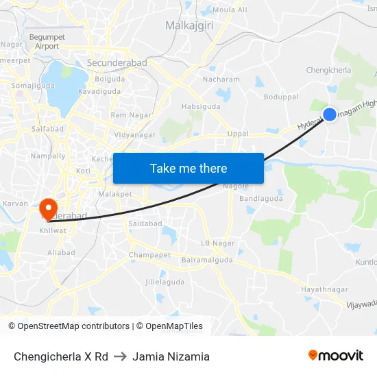 Chengicherla X Rd to Jamia Nizamia map