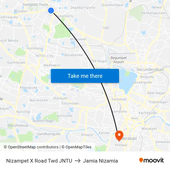 Nizampet X Road  Twd JNTU to Jamia Nizamia map