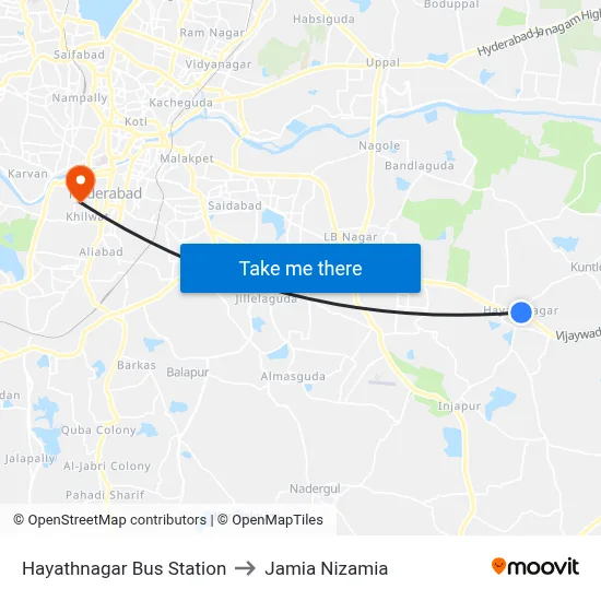 Hayathnagar Bus Station to Jamia Nizamia map
