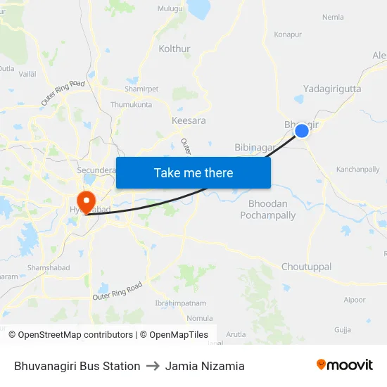 Bhuvanagiri Bus Station to Jamia Nizamia map