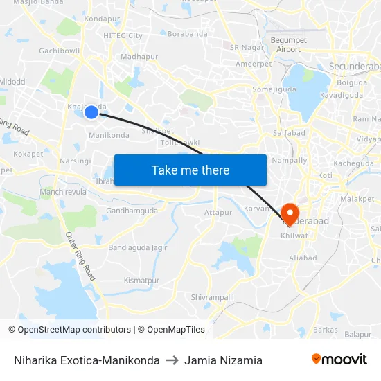 Niharika Exotica-Manikonda to Jamia Nizamia map