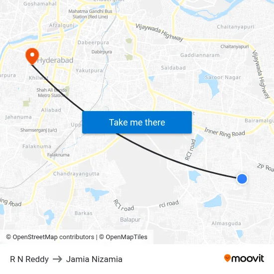 R N Reddy to Jamia Nizamia map
