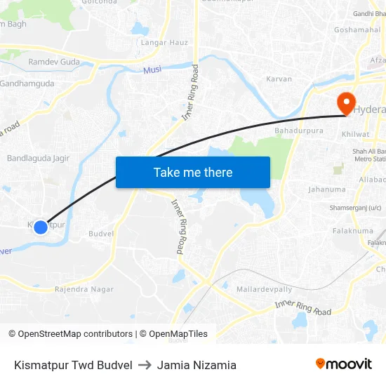 Kismatpur Twd Budvel to Jamia Nizamia map