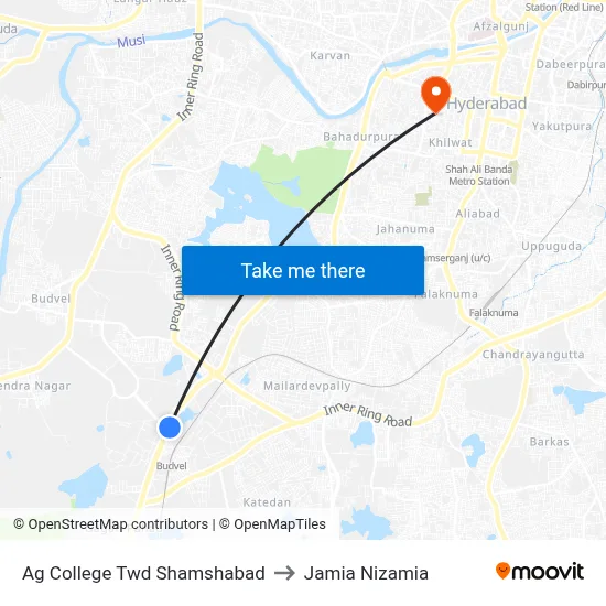 Ag College Twd Shamshabad to Jamia Nizamia map