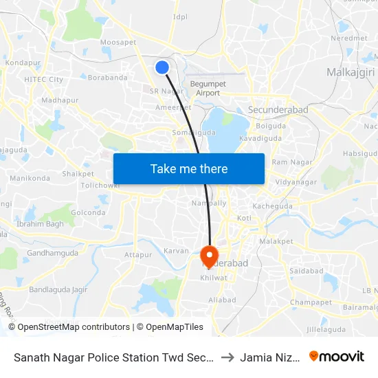 Sanath Nagar Police Station Twd Secunderabad to Jamia Nizamia map