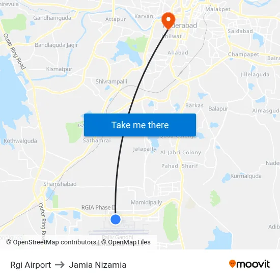 Rgi Airport to Jamia Nizamia map