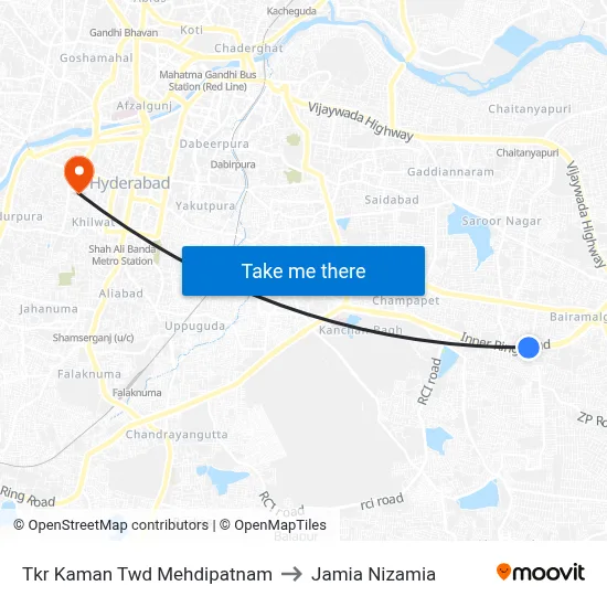 Tkr Kaman Twd Mehdipatnam to Jamia Nizamia map