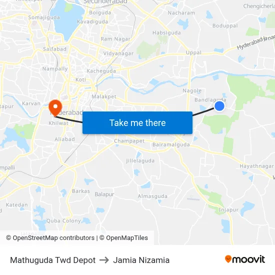 Mathuguda Twd Depot to Jamia Nizamia map