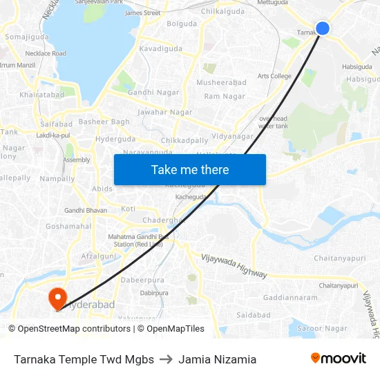 Tarnaka Temple Twd Mgbs to Jamia Nizamia map