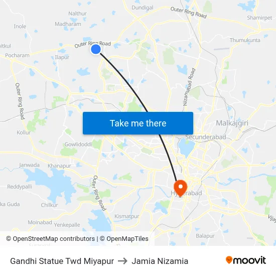 Gandhi Statue Twd Miyapur to Jamia Nizamia map
